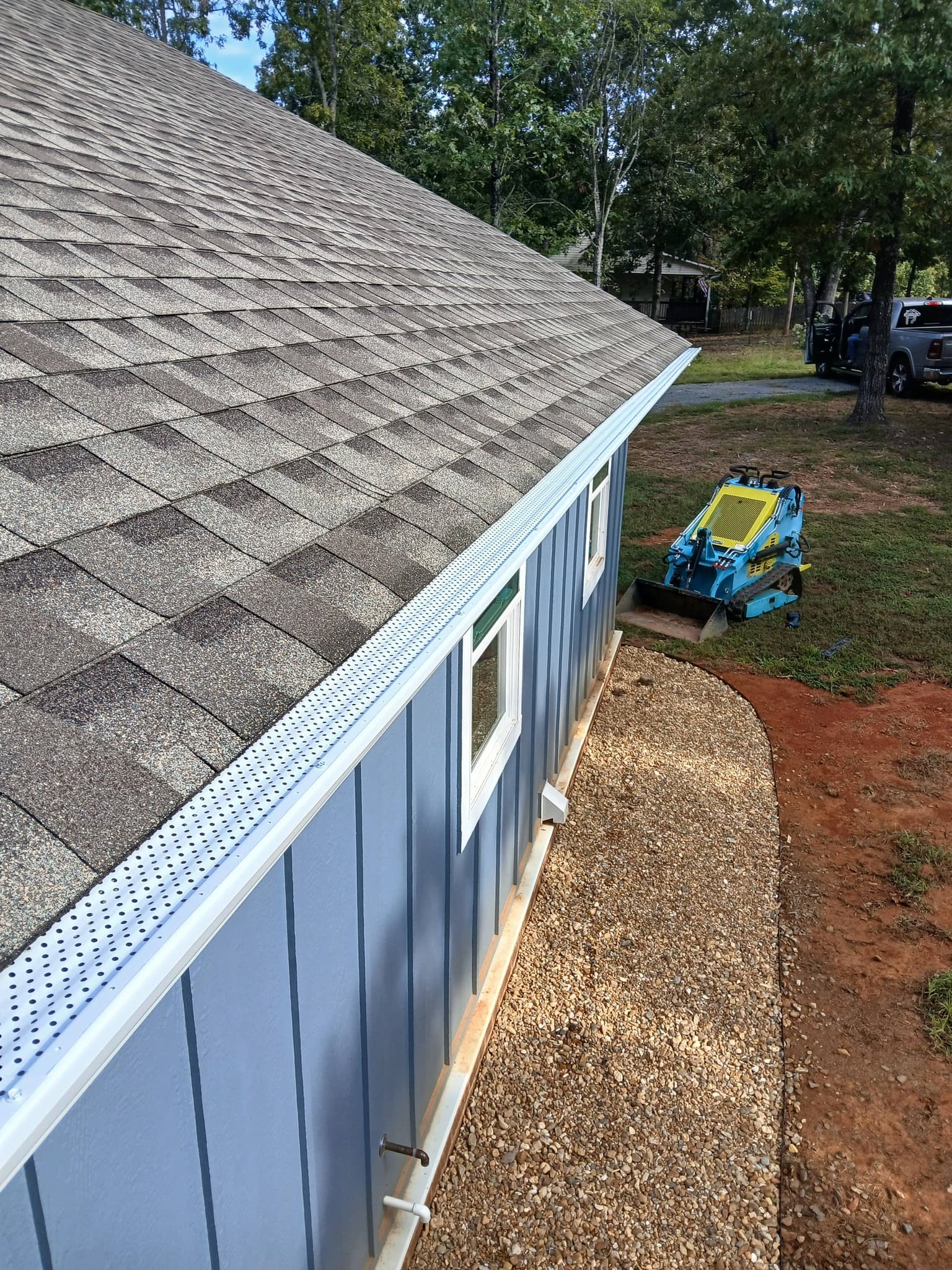 Close-up of seamless gutter installation
